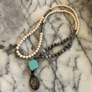 Beaded Necklace with Vintage Saint Pendant